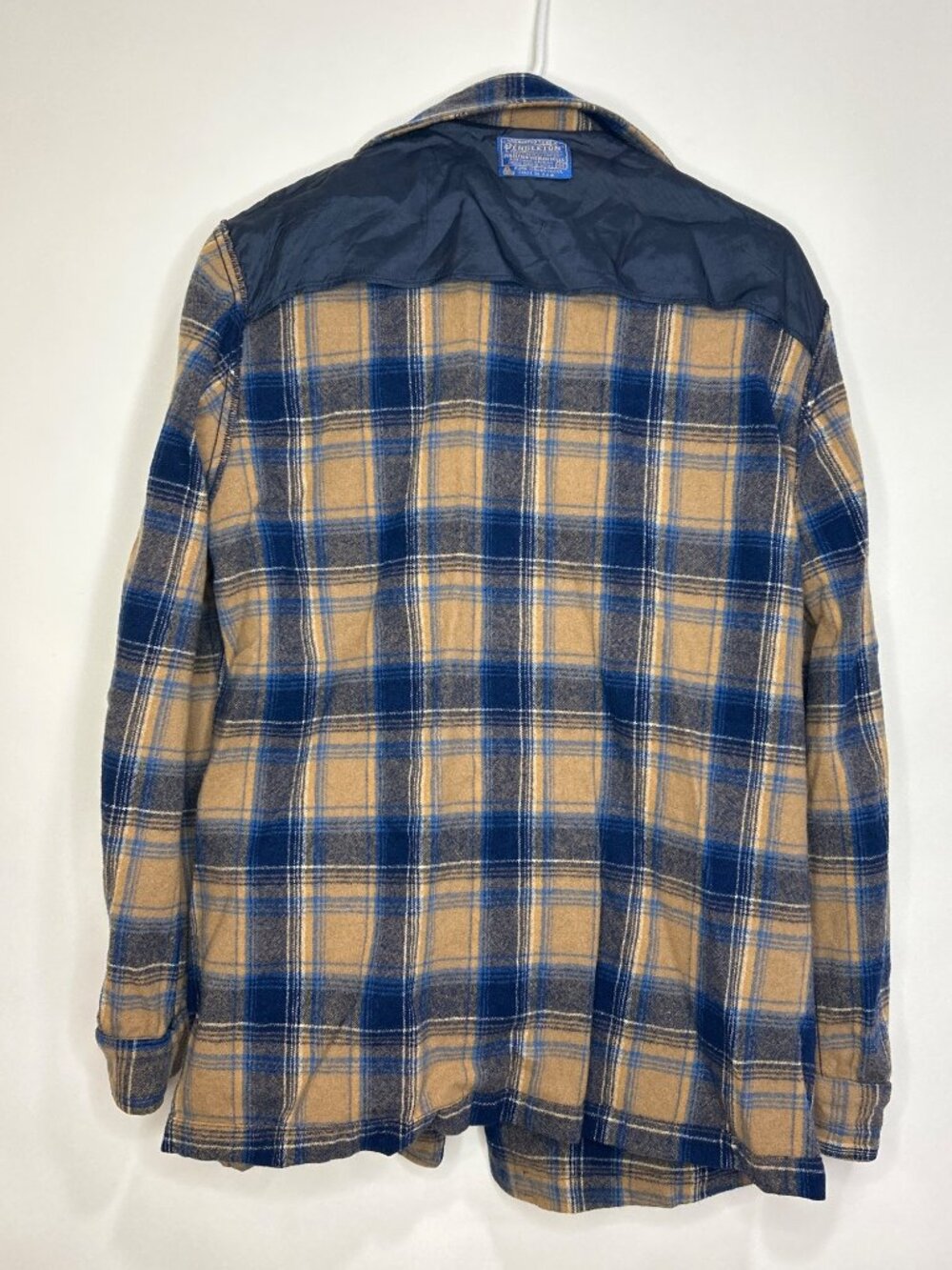 Vintage Pendleton Woolen Mills Plaid 100% Wool Shirt Mens M Blue & Tan - Picture 8 of 13